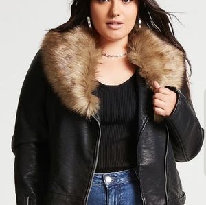 NWOT Forever 21 Faux Leather Jacket Fur Trim